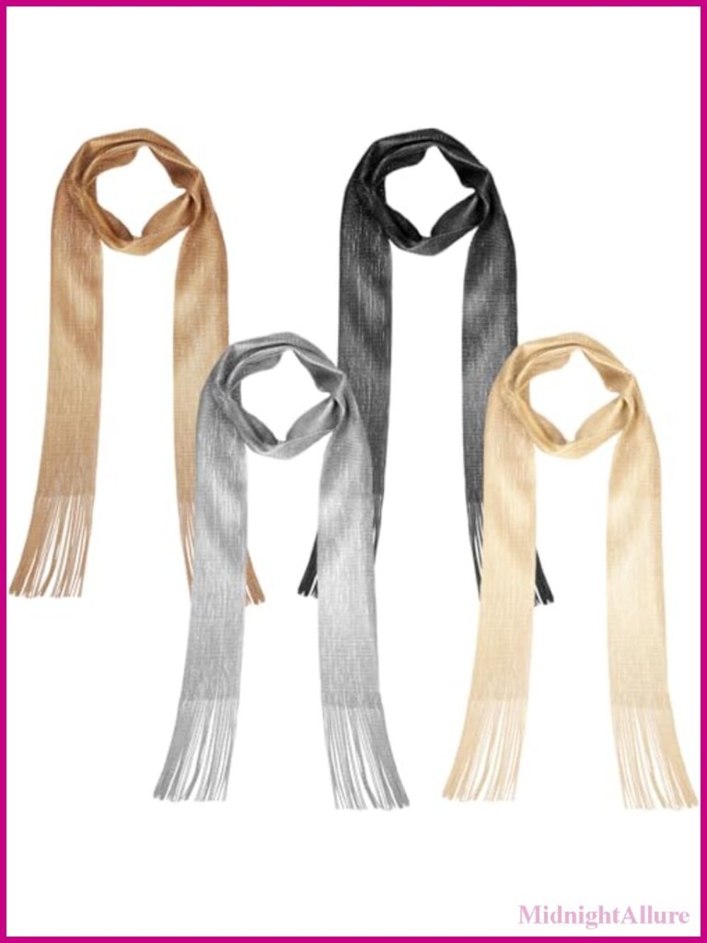 Glitter Sequin Tie Scarf Long Thin Skinny Sparkle Neck Scarf with Tassels